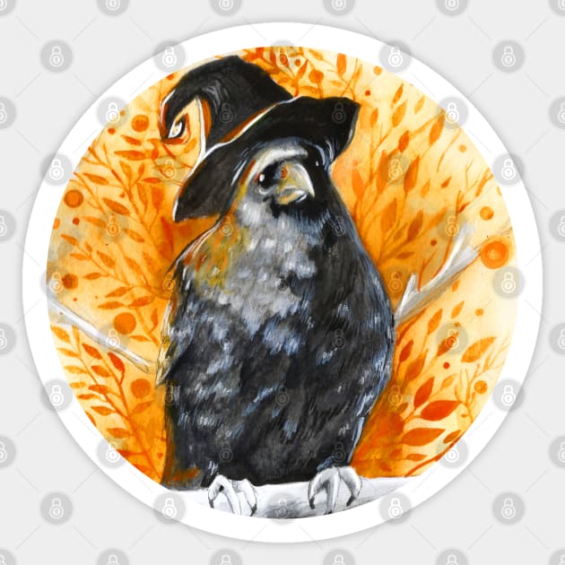 Halloween Witch Crow ( Inktober 10 ) Sticker by artbysavi